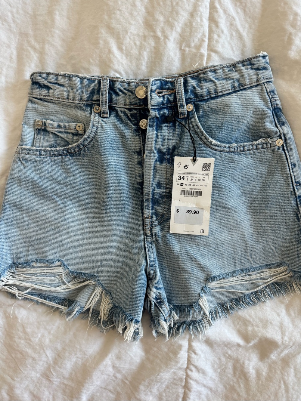 Zara Light Blue Distressed Denim Shorts